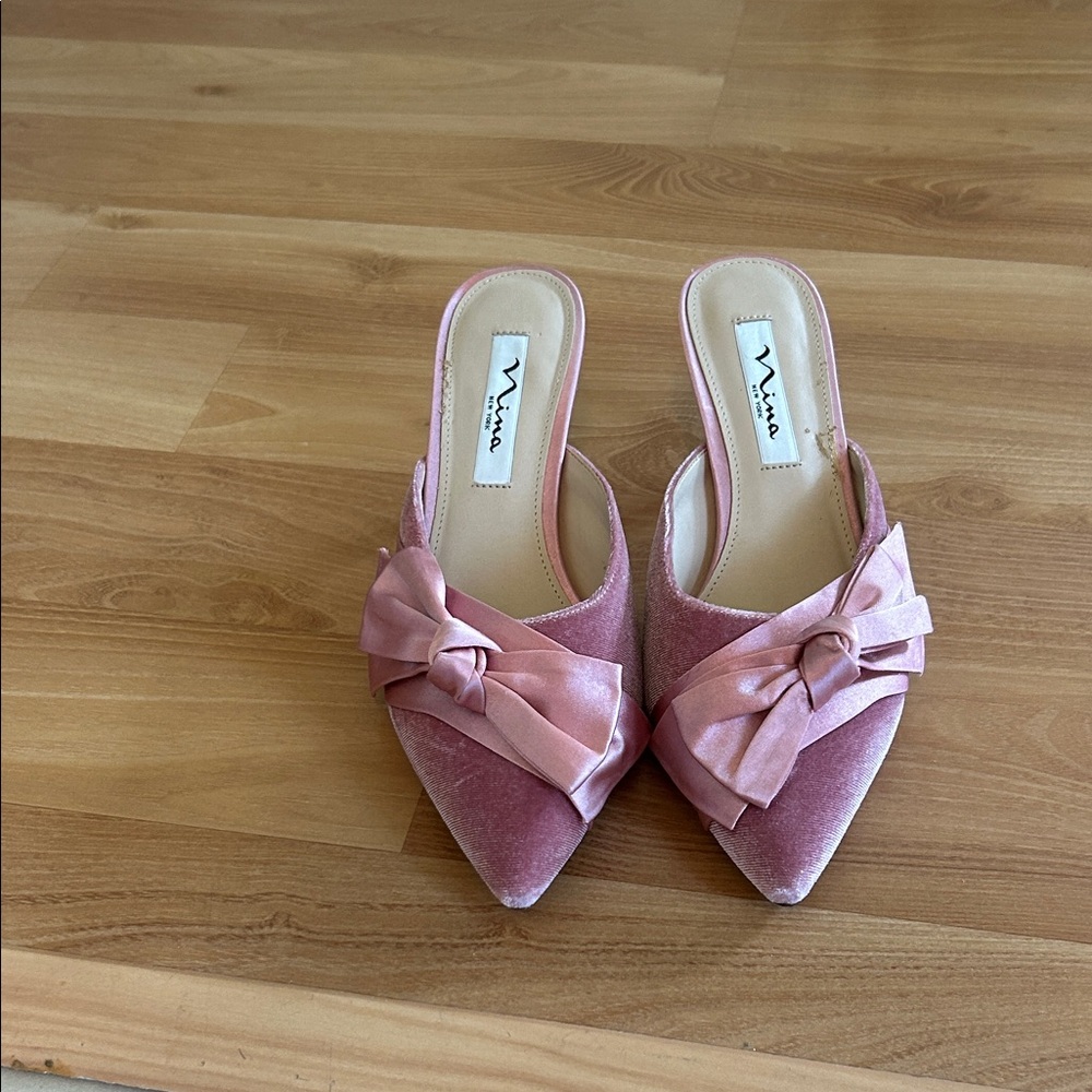 Vince Blush Velvet Bow Mules